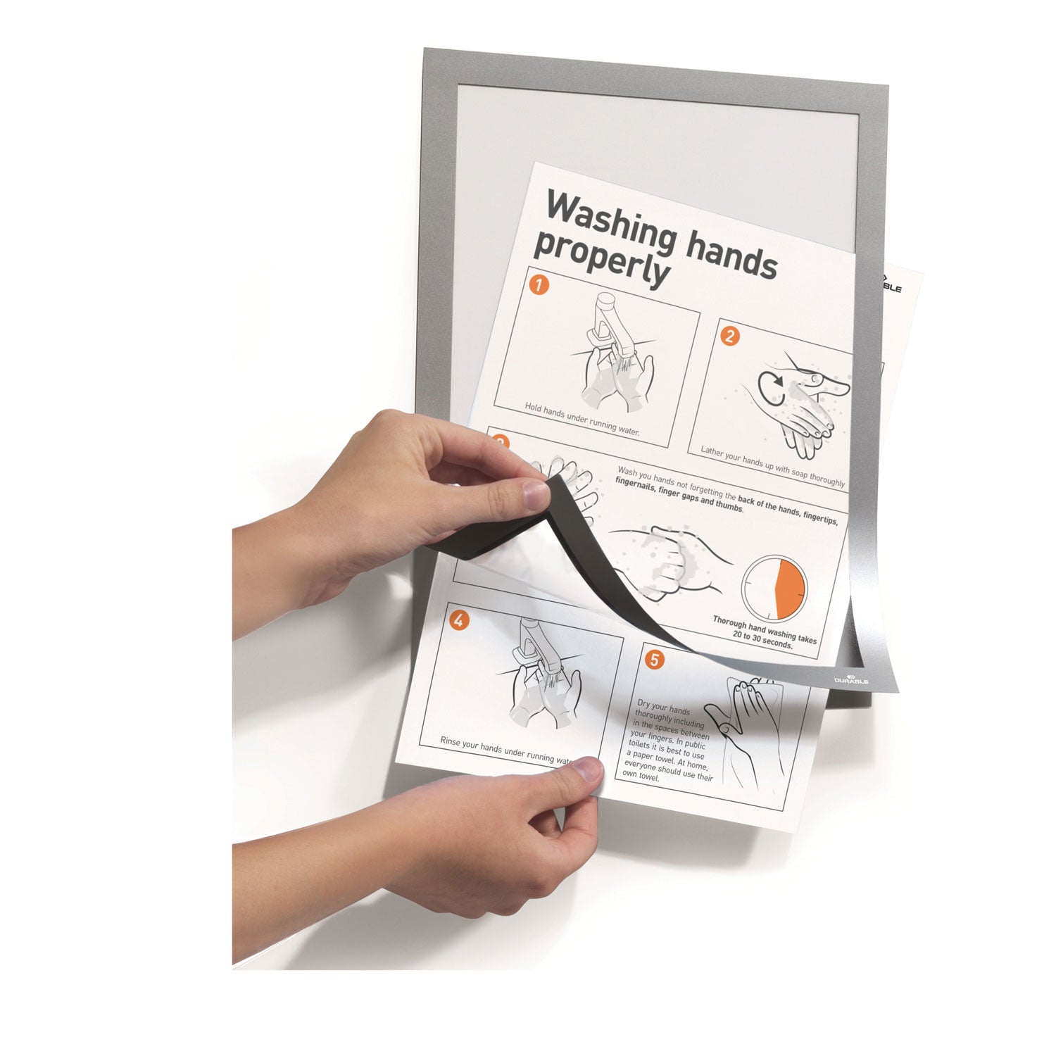 DURABLE Duraframe Magnetic Self-adhesive Frame, 11" x 8.5", Rectangle, Horizontal/Vertical, Dual-sided, Sturdy, Silver, 2/Pack