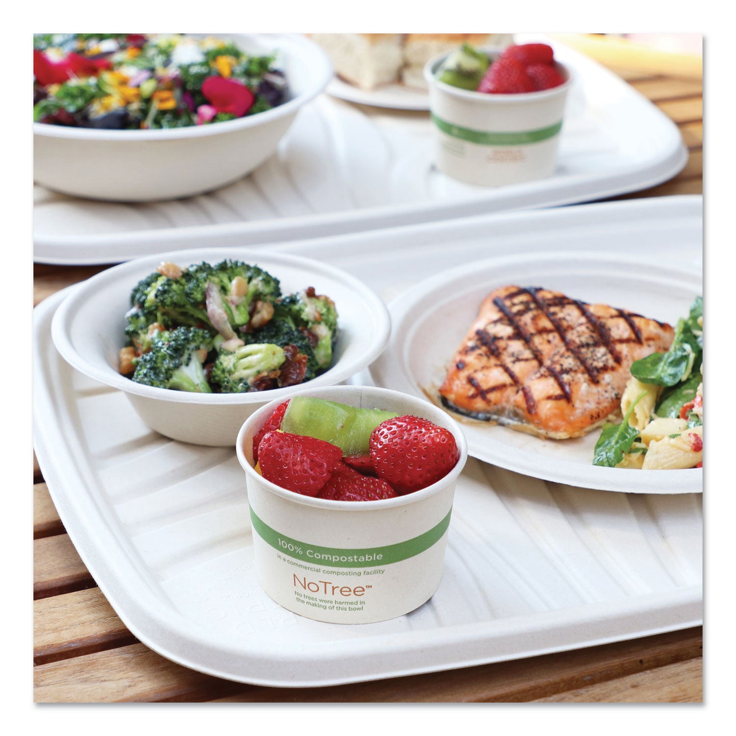 Fiber Trays, PLA Lined, PFAS Free, 18 x 14 x 1, Natural, Paper, 100/Carton