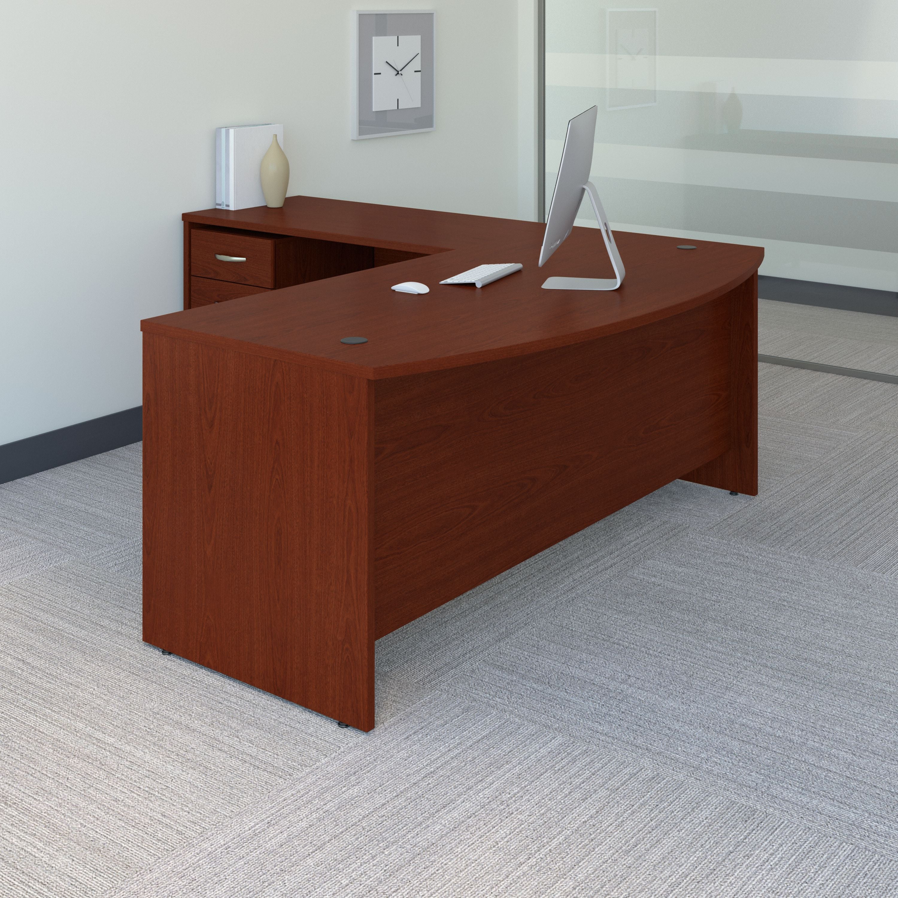 Bush Business Furniture Series C 72W Bow Front L Shaped Desk with 48W Return and Mobile File Cabinet in Mahogany - 71.1" Width x 83.74" Depth x 29.84" Height