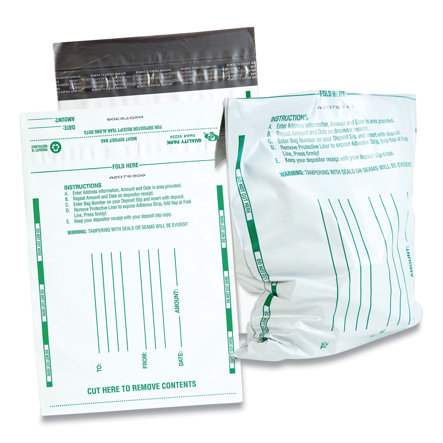 Quality Park Night Deposit Bags - 10.50" Length x 8.50" Width - White - Polyethylene - Deposit - 100 / Pack