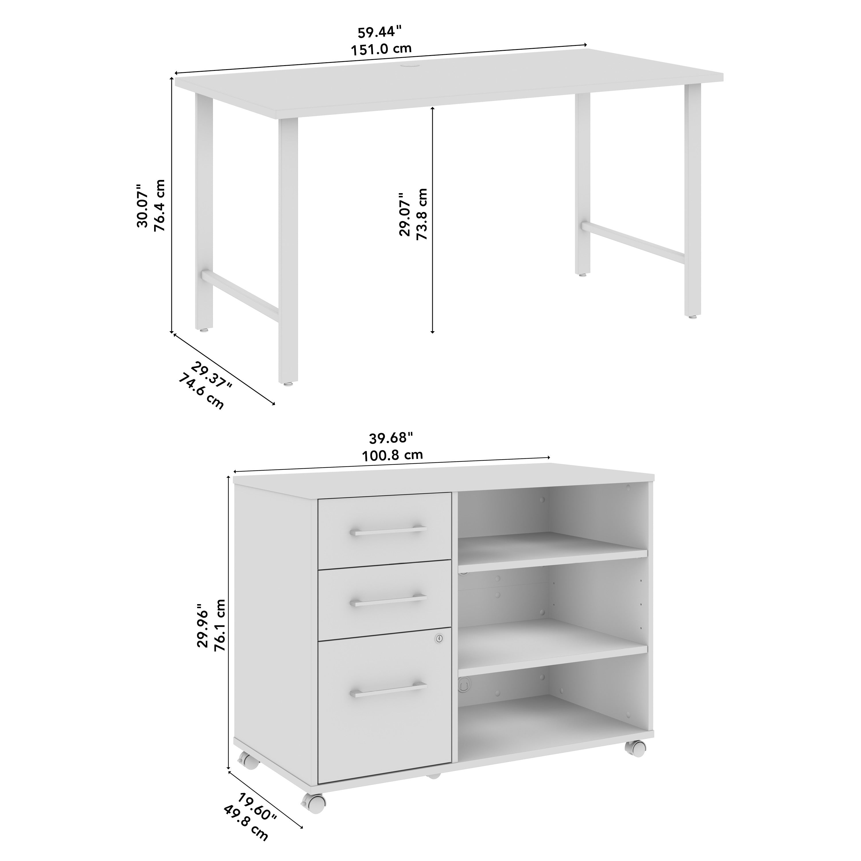 Bush Business Furniture Hustle 60W x 30D Computer Desk and Storage Cabinet with Drawers and Shelves in White - 59.44" Width x 29.37" Depth x 30.07" Height