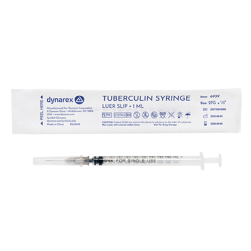 Tuberculin Non-Safety Syringe - Luer Slip, 27G, 1/2" Needle, 1 cc - 100 per box / 10 boxes per case