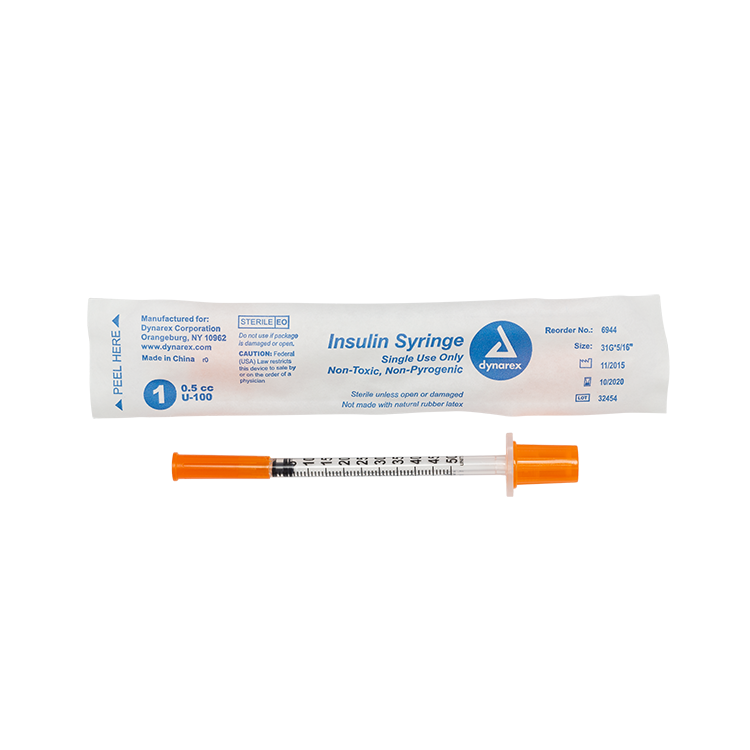Insulin Syringe - Non-Toxic - Individual Wrapped, 27G, 1/2" Needle, 0.5 cc - 100 per box / 5 boxes per case