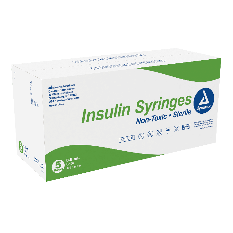 Insulin Syringe - Non-Toxic - Individual Wrapped, 27G, 1/2" Needle, 0.5 cc - 100 per box / 5 boxes per case