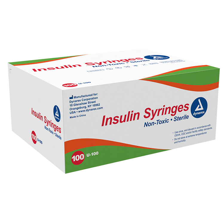 Insulin Syringe - Non-Toxic - Individual Wrapped, 28G, 1/2" Needle, 1 cc - 100 per box / 5 boxes per case