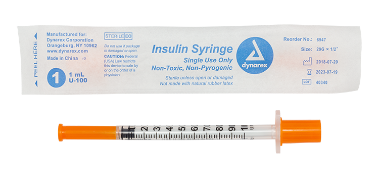Insulin Syringe - Non-Toxic - Individual Wrapped, 29G, 1/2" Needle, 1 cc - 100 per box / 5 boxes per case