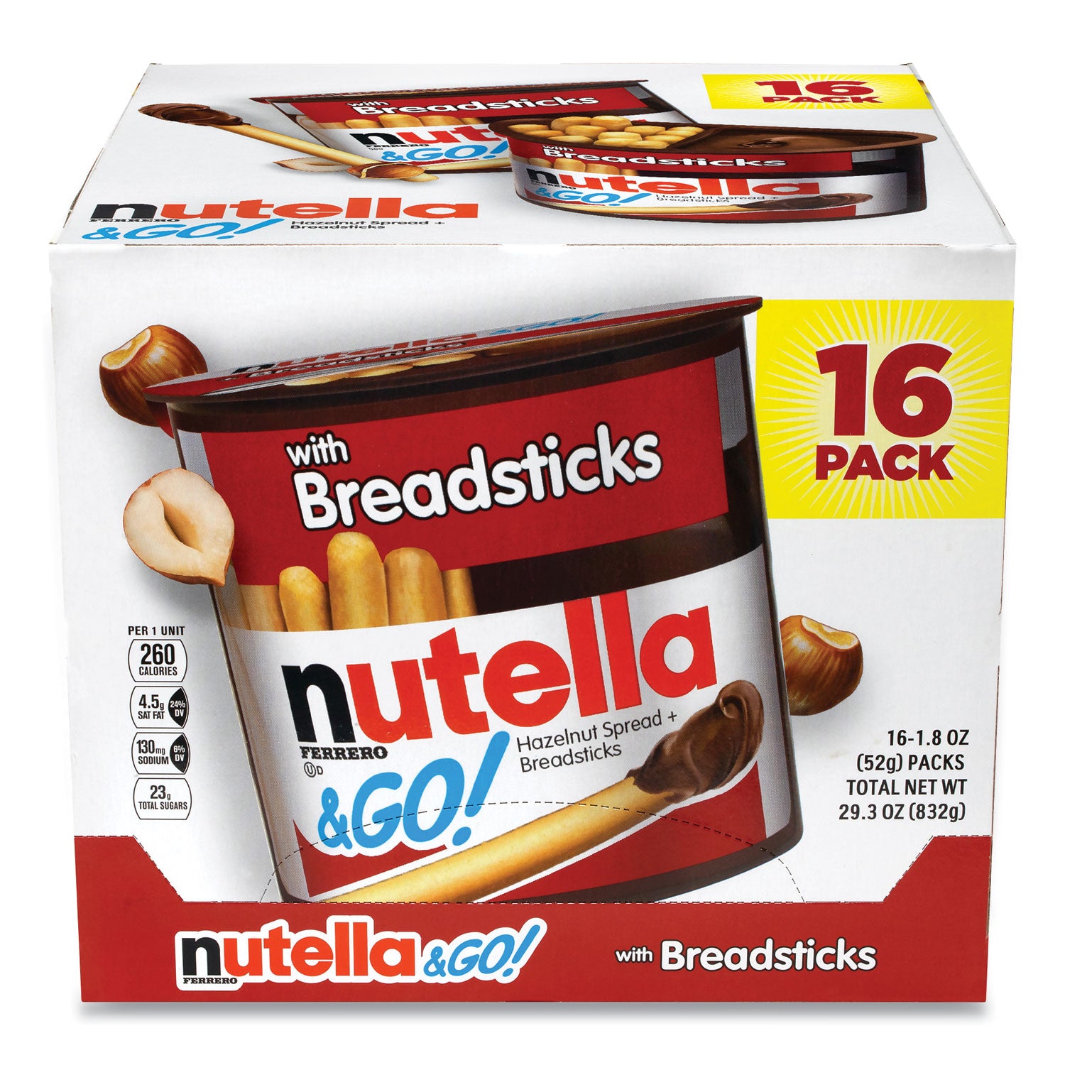 Hazelnut Spread and Breadsticks, 1.8 oz Single-Serve Tub, 16/Pack