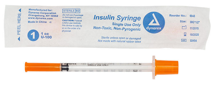 Insulin Syringe - Non-Toxic - Individual Wrapped, 30G, 1/2" Needle, 1 cc - 100 per box / 5 boxes per case