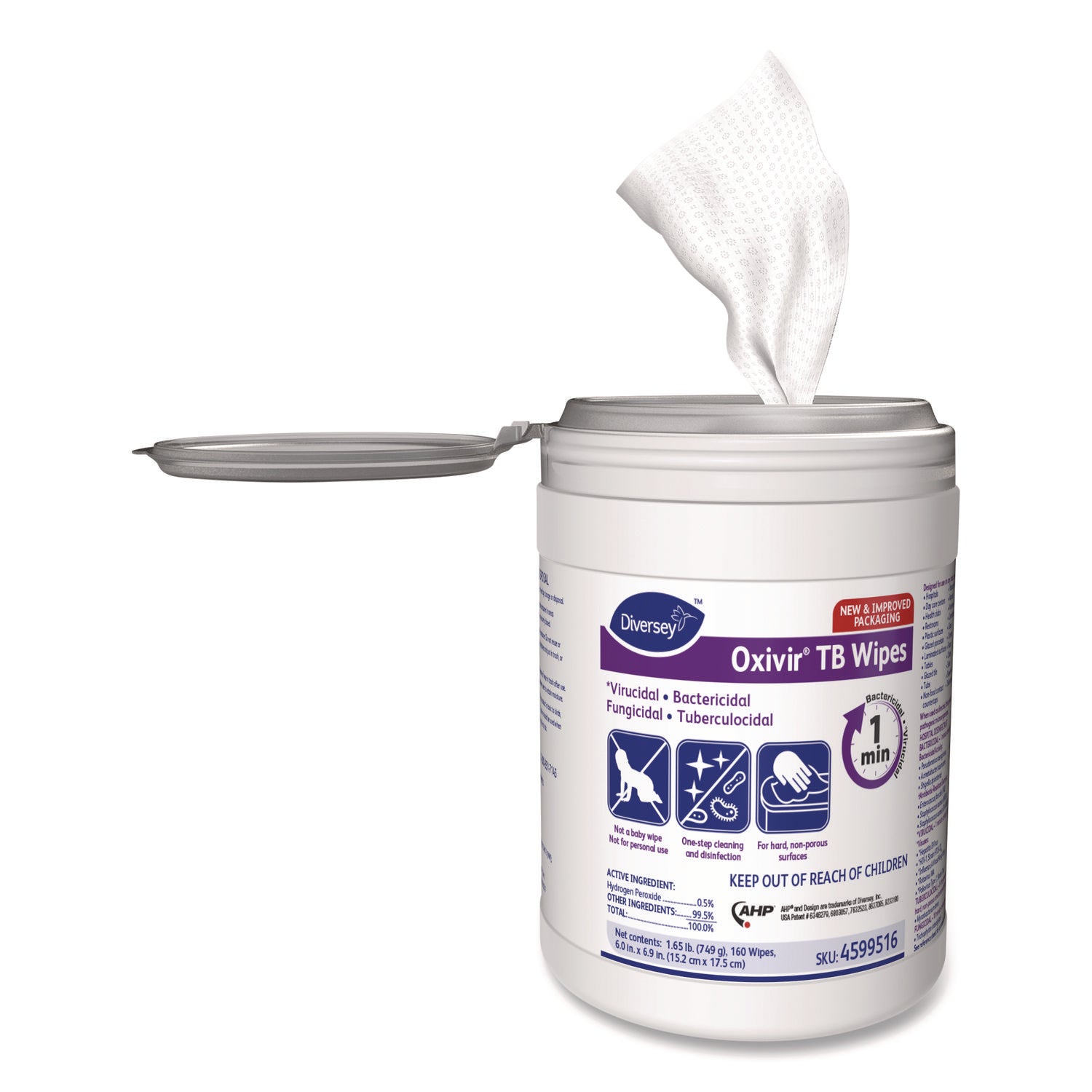 Diversey Oxivir Tb Wipes - For Multipurpose - Characteristic Scent - 7" Length x 6" Width - Recommended For: Bacteria Remover, Fungi Remover, Virus Remover, Blood Remover - Disinfectant, VOC-free - White - 160/Tub - 1 Each