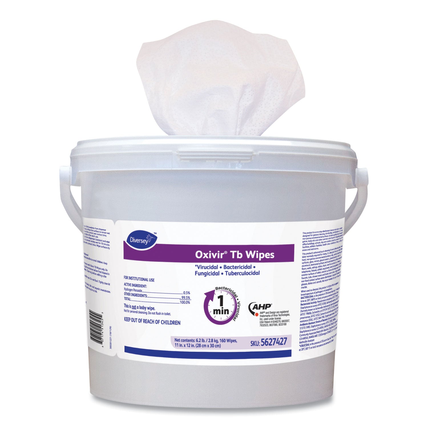 Diversey Care Oxivir Tb Disinfectant Cleaner Wipes, 160 Wipes per Pack, Ready-To-Use, White, Characteristic Scent, pH 2.7