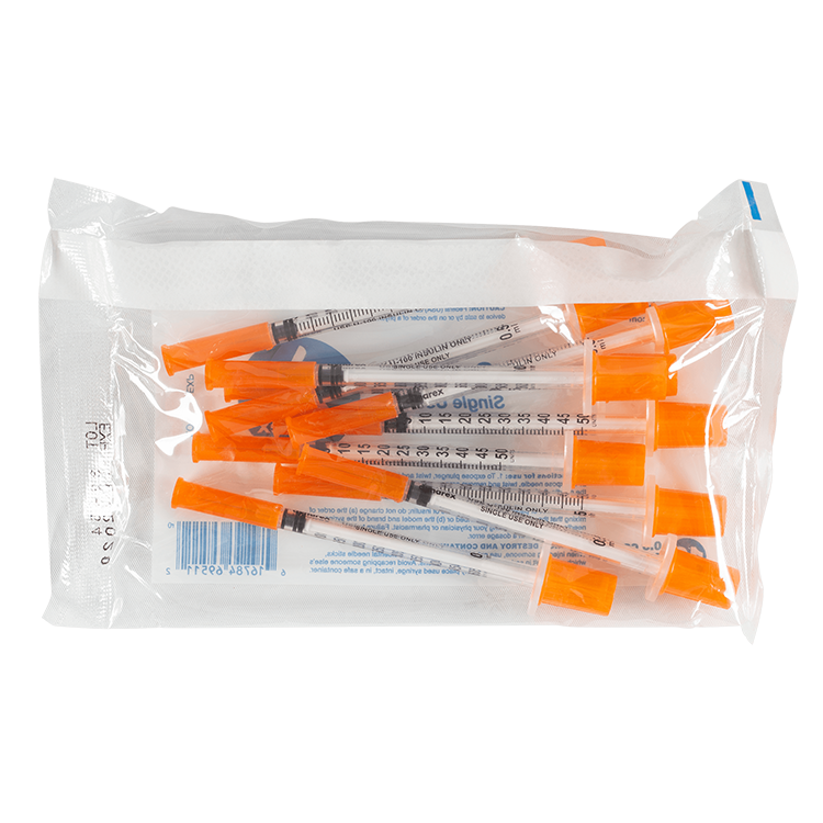 Insulin Syringe - Non-Toxic, Multi-Pack, 0.5 cc, 28G Needle Gauge, 1/2" Needle - 100 pcs per Box, 5 Boxes per Case