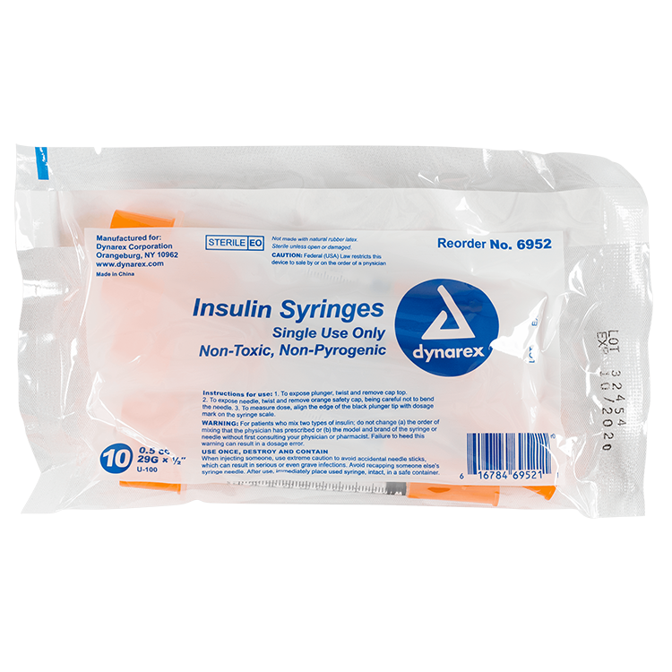 Insulin Syringe - Non-Toxic, Multi-Pack, 0.5 cc, 29G Needle Gauge, 1/2" Needle - 100 pcs per Box, 5 Boxes per Case
