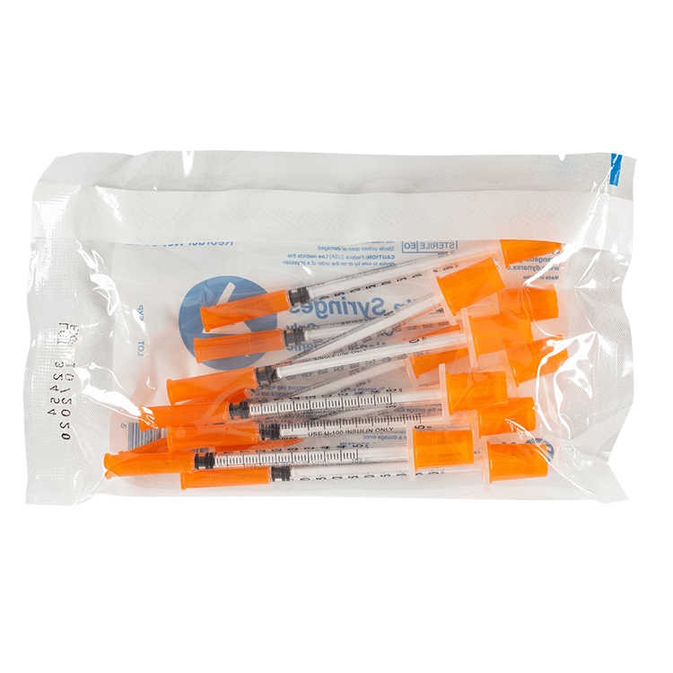 Insulin Syringe - Non-Toxic, Multi-Pack, 0.5 cc, 29G Needle Gauge, 1/2" Needle - 100 pcs per Box, 5 Boxes per Case