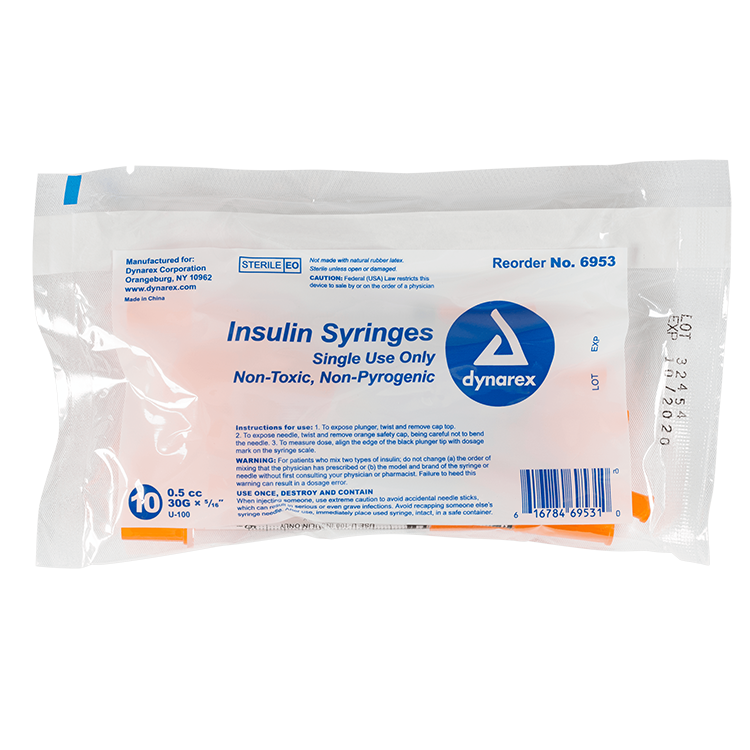 Insulin Syringe - Non-Toxic, Multi-Pack, 0.5 cc, 30G Needle Gauge, 5/16" Needle - 100 pcs per Box, 5 Boxes per Case