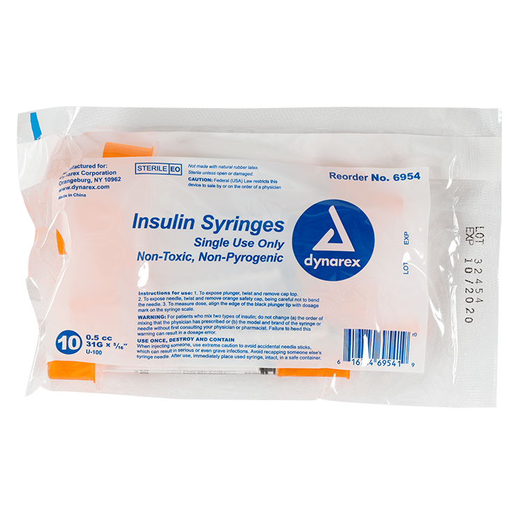 Insulin Syringe - Non-Toxic, Multi-Pack, 0.5 cc, 31G Needle Gauge, 5/16" Needle - 100 pcs per Box, 5 Boxes per Case