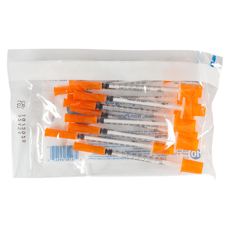 Insulin Syringe - Non-Toxic, Multi-Pack, 0.5 cc, 31G Needle Gauge, 5/16" Needle - 100 pcs per Box, 5 Boxes per Case