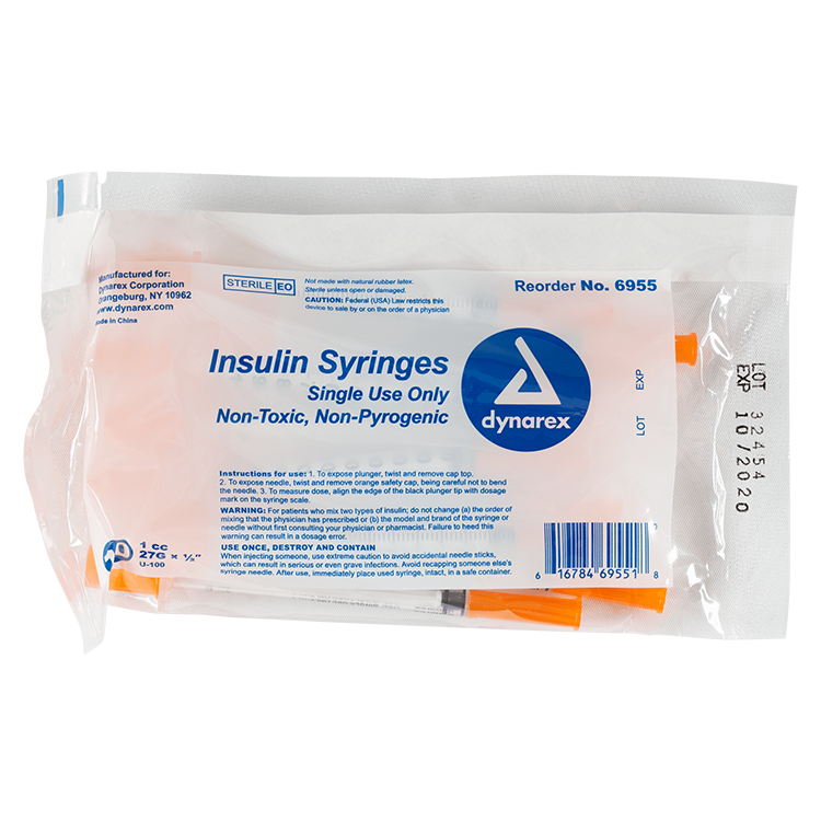Insulin Syringe - Non-Toxic, Multi-Pack, 1 cc, 27G Needle Gauge, 1/2" Needle - 100 pcs per Box, 5 Boxes per Case