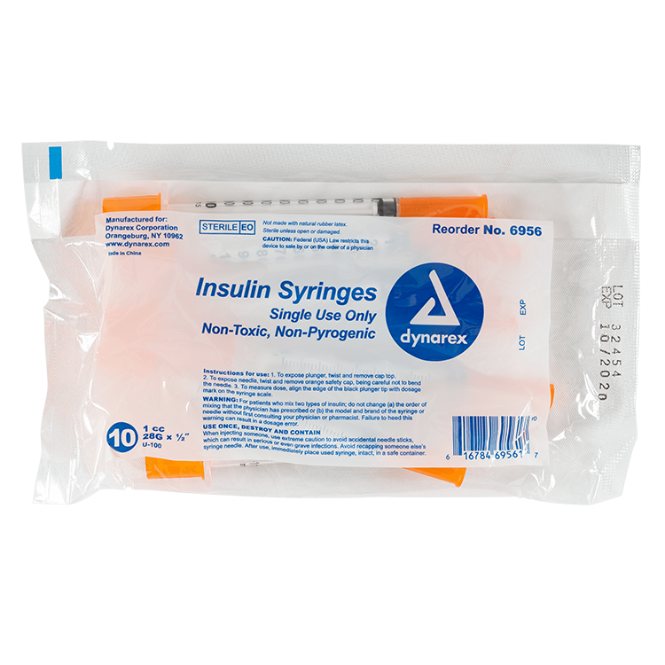 Insulin Syringe - Non-Toxic, Multi-Pack, 1 cc, 28G Needle Gauge, 1/2" Needle - 100 pcs per Box, 5 Boxes per Case