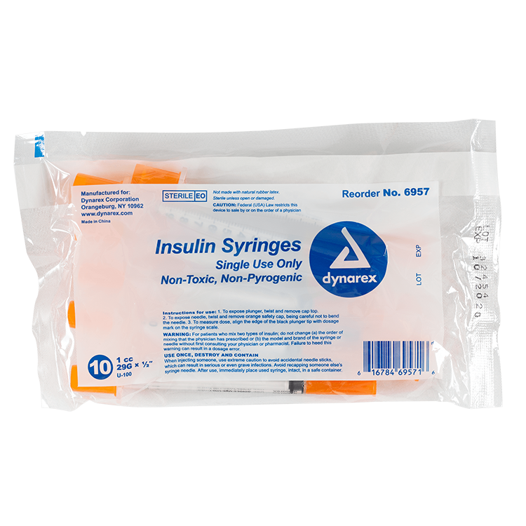Insulin Syringe - Non-Toxic, Multi-Pack, 1 cc, 29G Needle Gauge, 1/2" Needle - 100 pcs per Box, 5 Boxes per Case