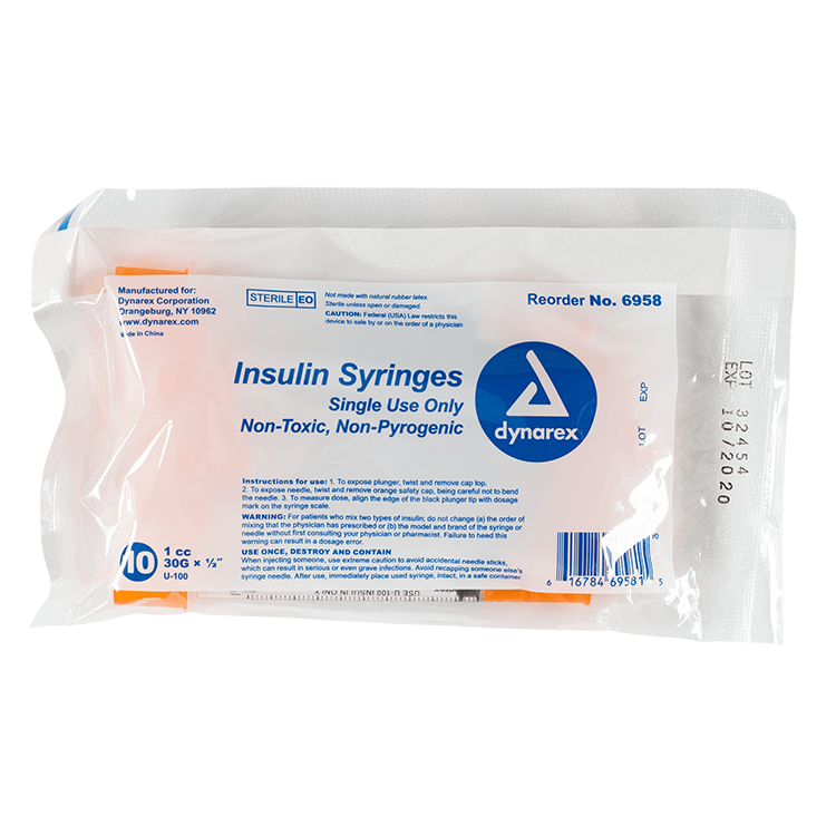 Insulin Syringe - Non-Toxic, Multi-Pack, 1 cc, 30G Needle Gauge, 1/2" Needle - 100 pcs per Box, 5 Boxes per Case