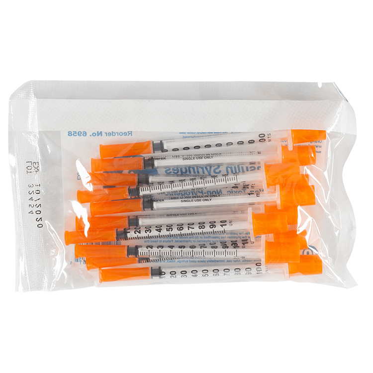 Insulin Syringe - Non-Toxic, Multi-Pack, 1 cc, 30G Needle Gauge, 1/2" Needle - 100 pcs per Box, 5 Boxes per Case
