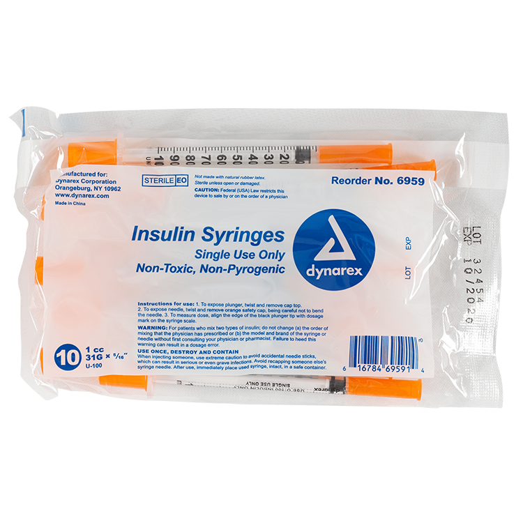 Insulin Syringe - Non-Toxic, Multi-Pack, 1 cc, 31G Needle Gauge, 5/16" Needle - 100 pcs per Box, 5 Boxes per Case