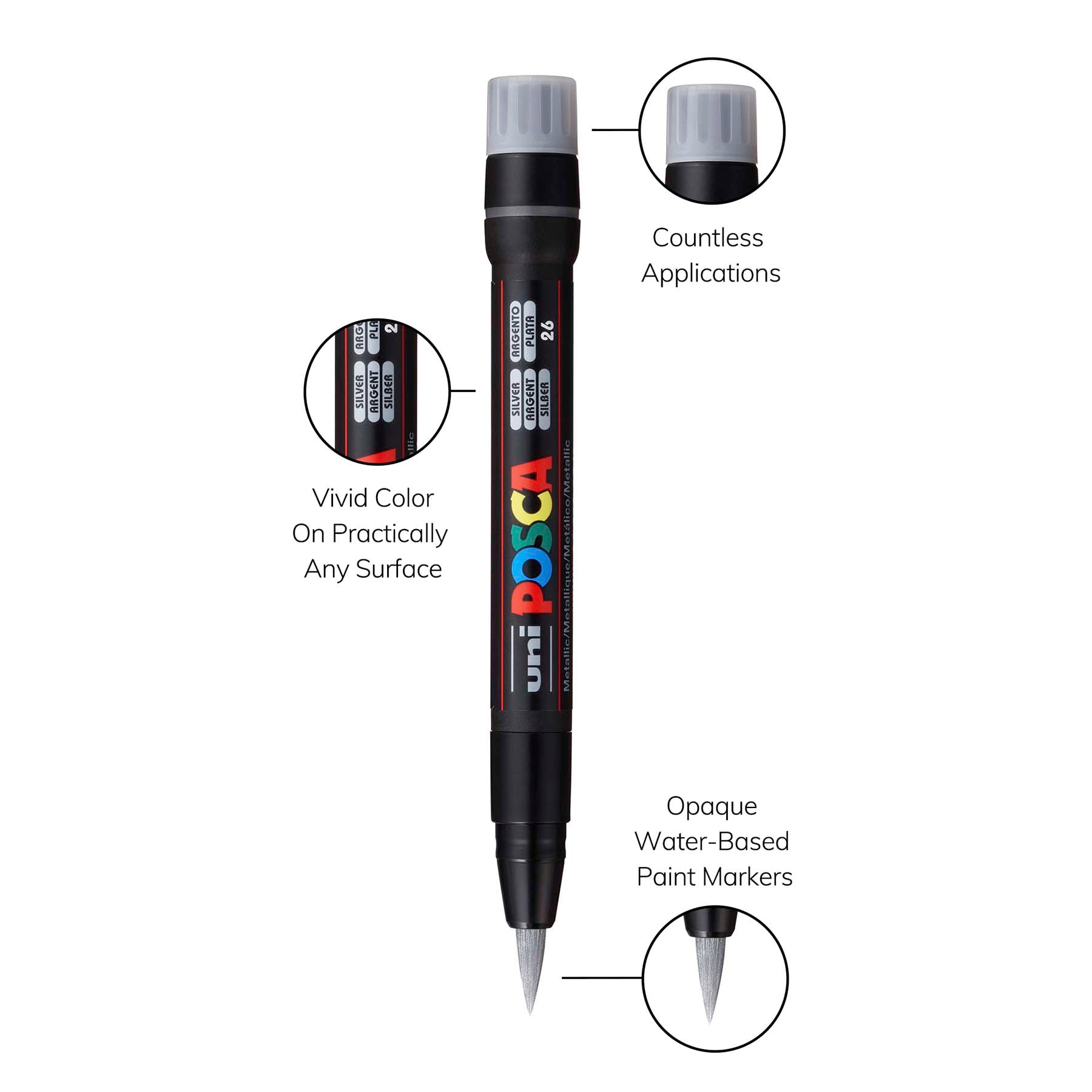 uni® POSCA PCF-350 Water-Based Paint Markers, Brush Tip (1-10mm), Silver