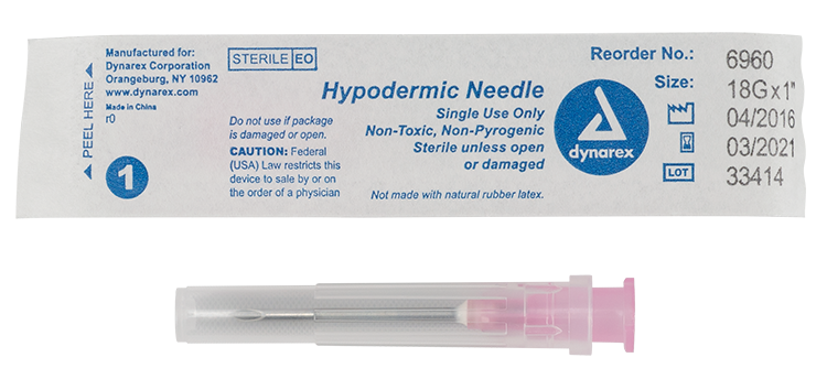 Hypodermic Needle - Non-Toxic, 18G Needle Gauge, 1" Needle - 100 pcs per Box, 10 Boxes per Case