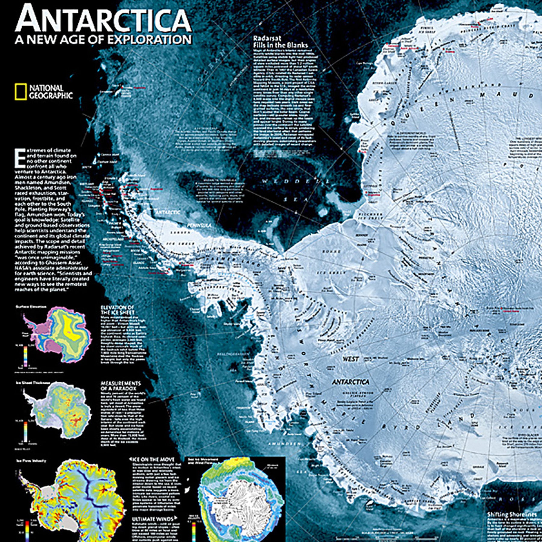 Antarctica Satellite Map, Laminated, 31.25" x 20.25"