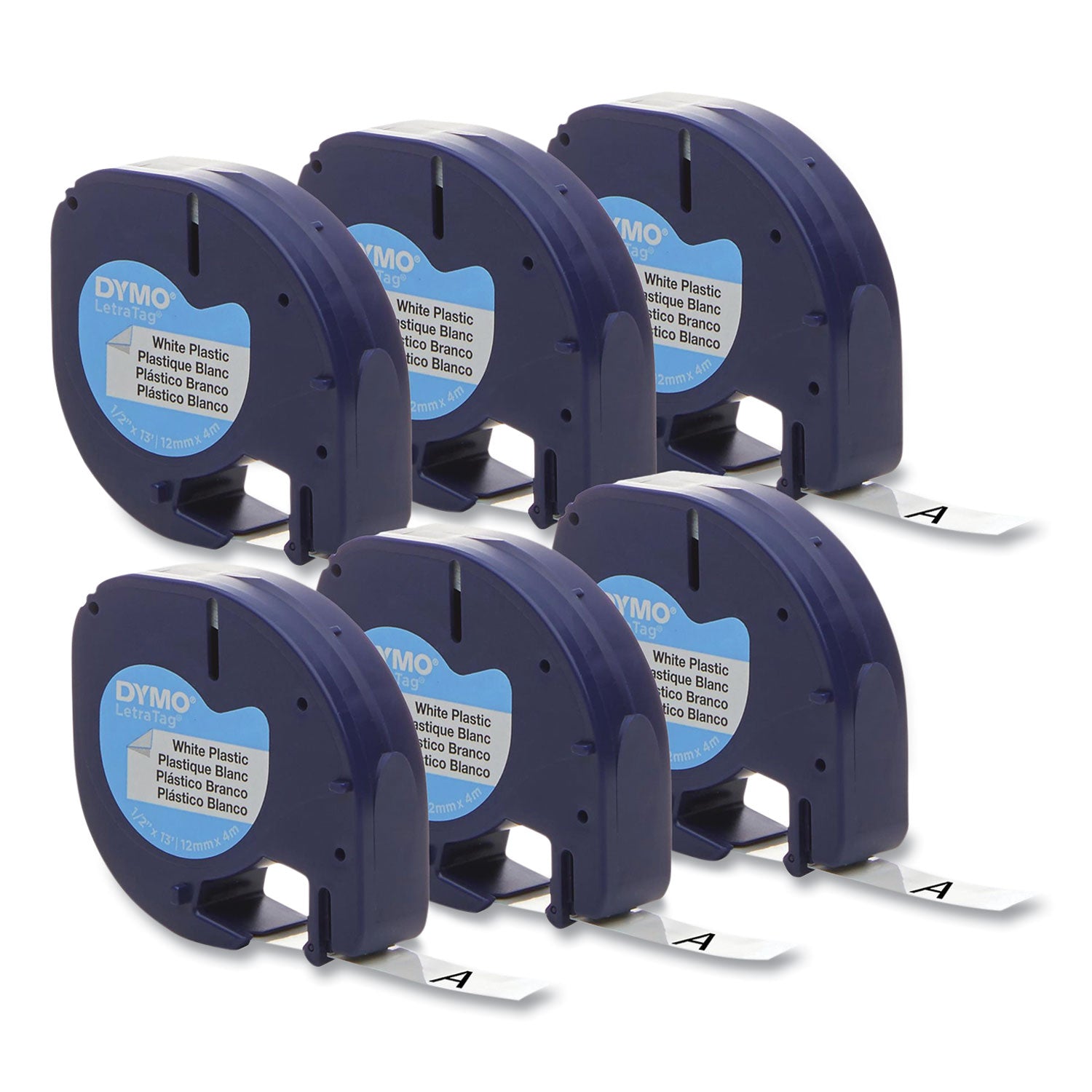 Dymo LetraTag Labelmaker Plastic Labels - 1/2" Width - White - Plastic - 6 / Box
