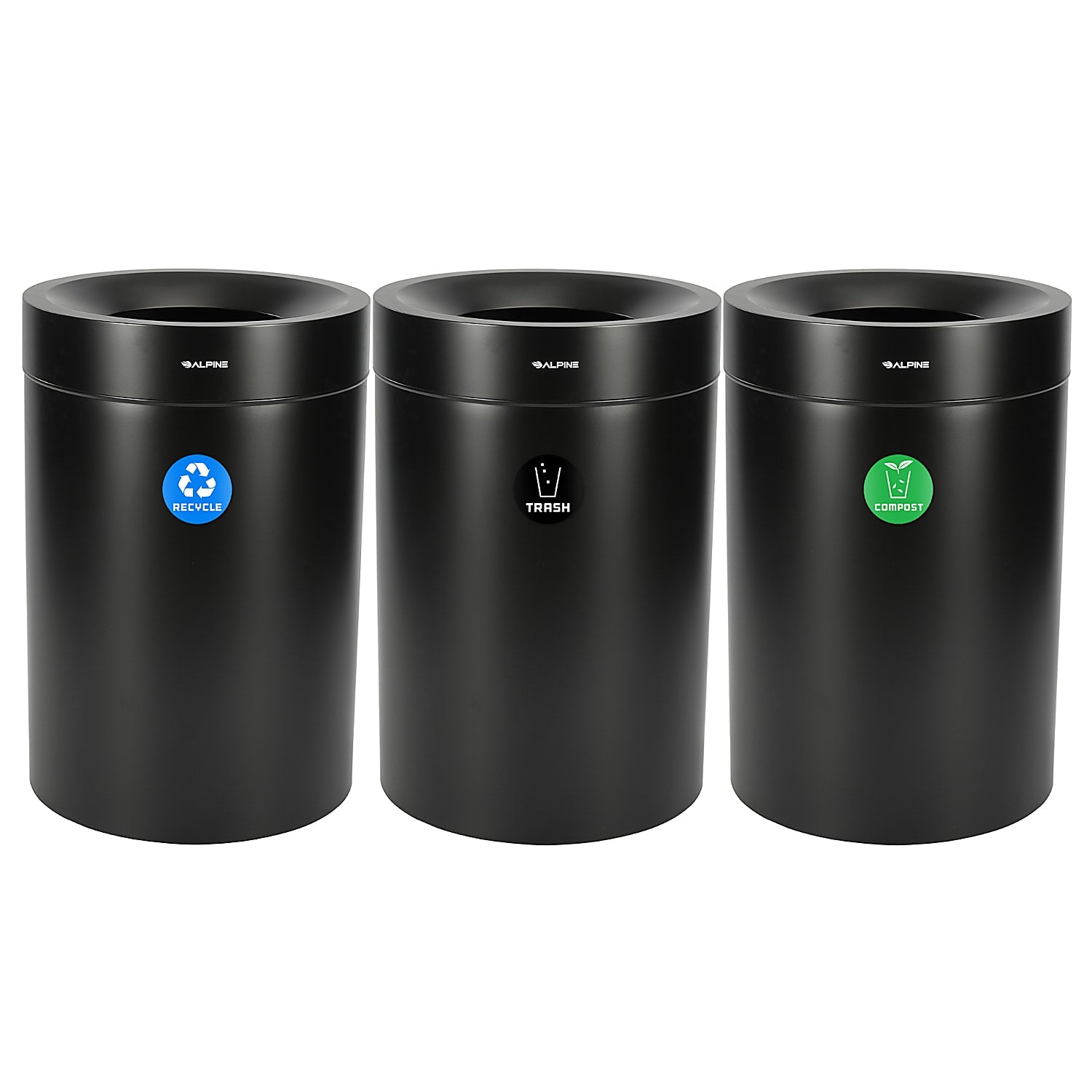 50 Gallon Stainless Steel Compost Bin, Recycling Can, and Trash Receptacle (Black)