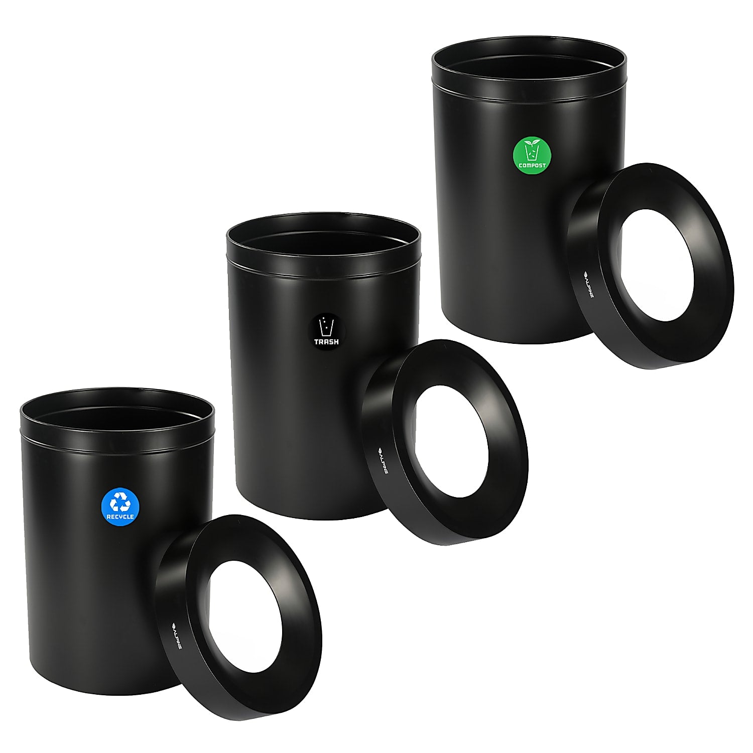 50 Gallon Stainless Steel Compost Bin, Recycling Can, and Trash Receptacle (Black)