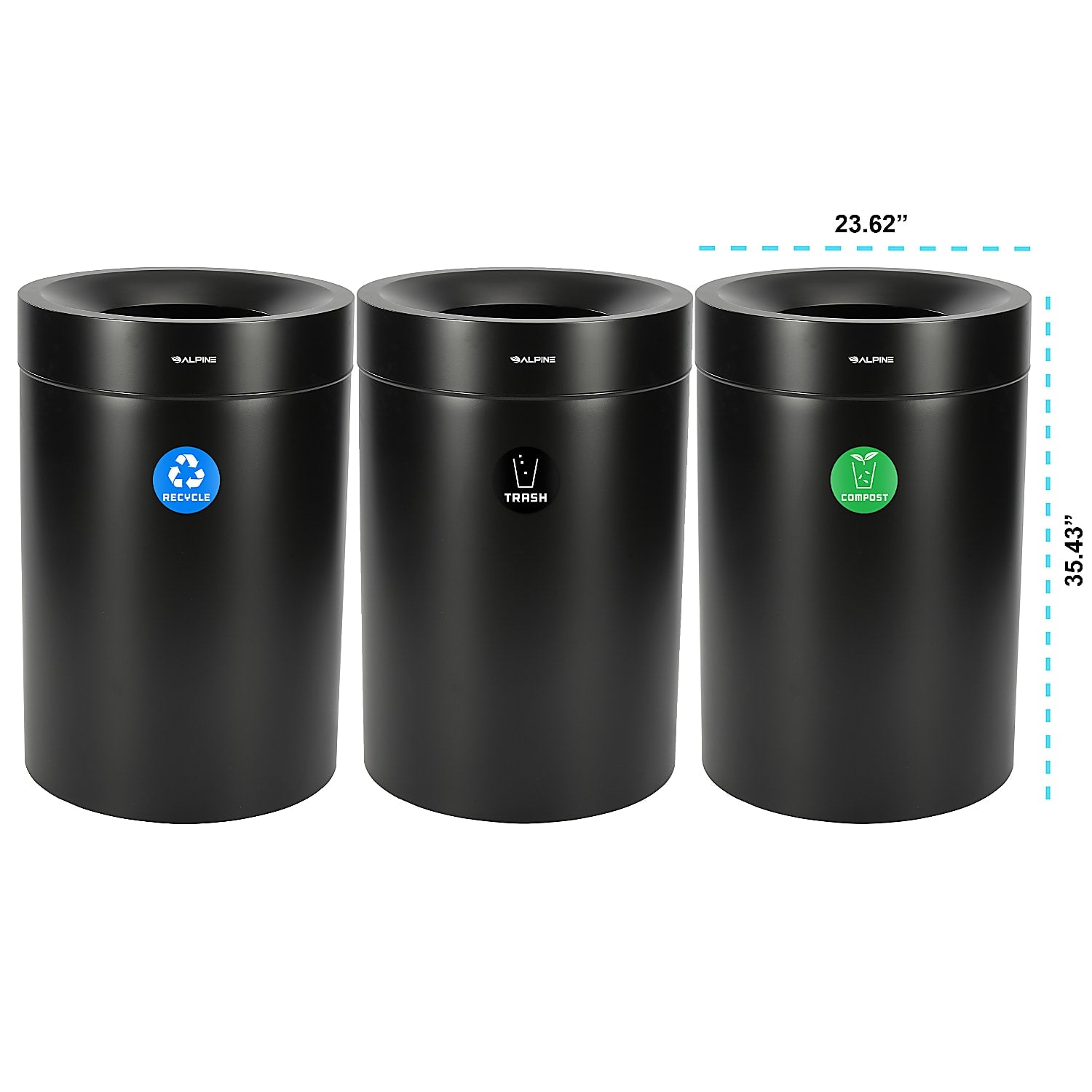 50 Gallon Stainless Steel Compost Bin, Recycling Can, and Trash Receptacle (Black)