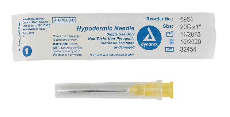 Hypodermic Needle - Non-Toxic, 20G Needle Gauge, 1" Needle - 100 pcs per Box, 10 Boxes per Case