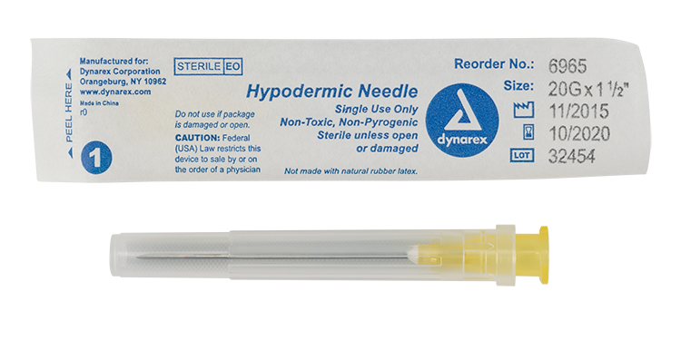Hypodermic Needle - Non-Toxic, 20G Needle Gauge, 1/2" Needle - 100 pcs per Box, 10 Boxes per Case