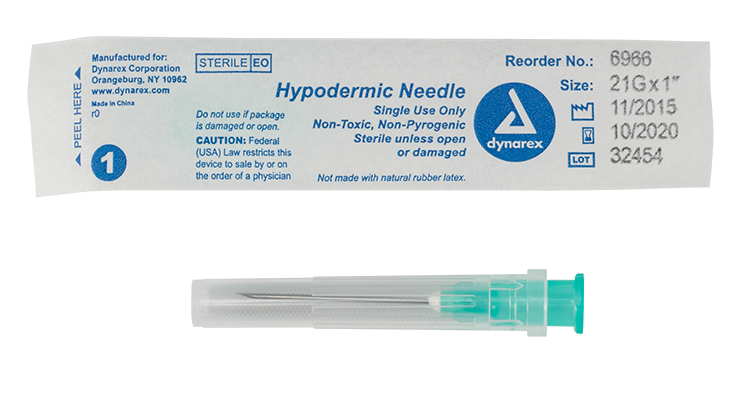 Hypodermic Needle - Non-Toxic, 21G Needle Gauge, 1" Needle - 100 pcs per Box, 10 Boxes per Case