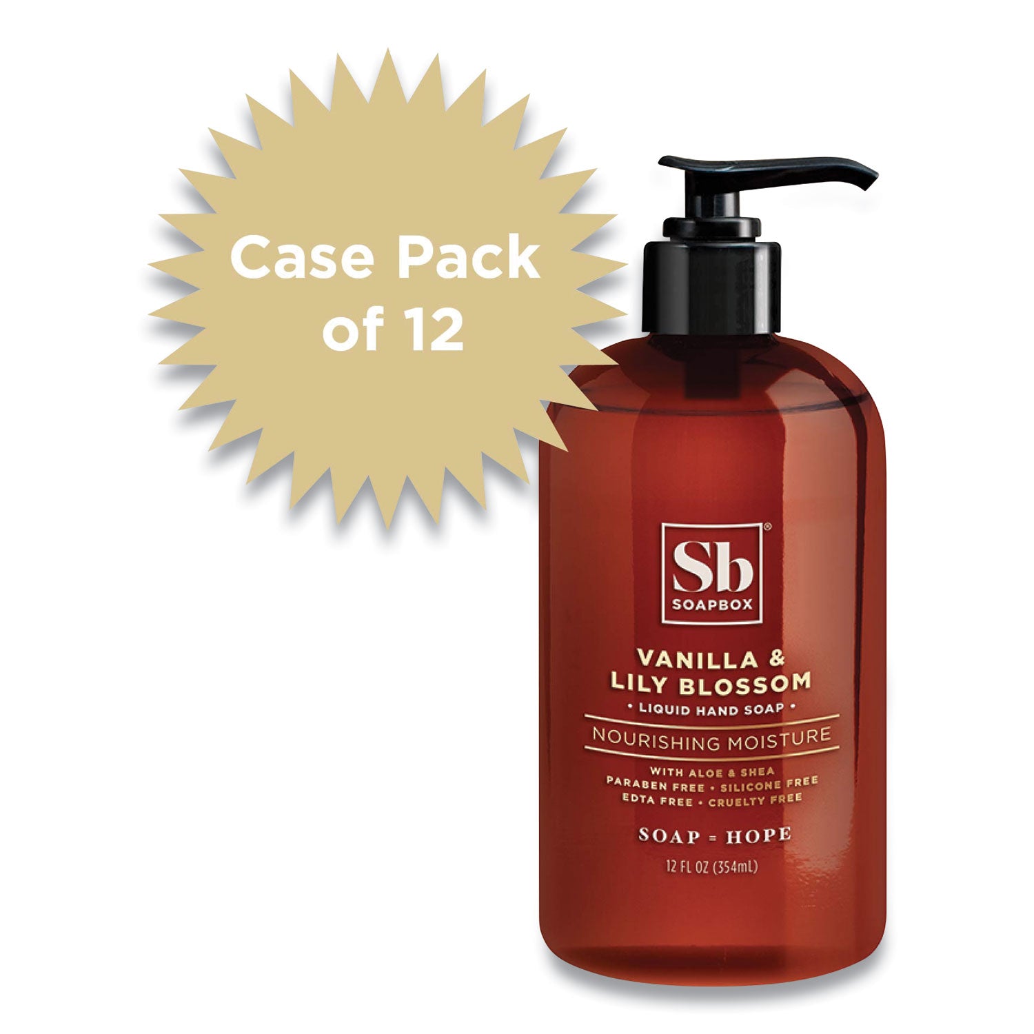 Hand Soap, Vanilla and Lily Blossom Scent, 12 oz, 12/Carton