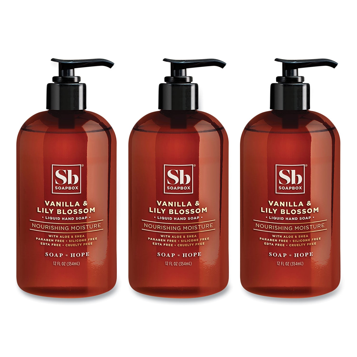 Hand Soap, Vanilla and Lily Blossom Scent, 12 oz, 3/Box