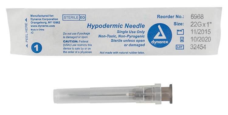 Hypodermic Needle - Non-Toxic, 22G Needle Gauge, 1" Needle - 100 pcs per Box, 10 Boxes per Case