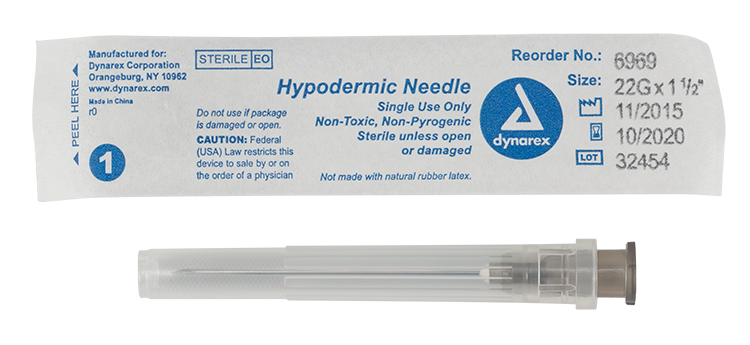 Hypodermic Needle - Non-Toxic, 22G Needle Gauge, 1/2" Needle - 100 pcs per Box, 10 Boxes per Case