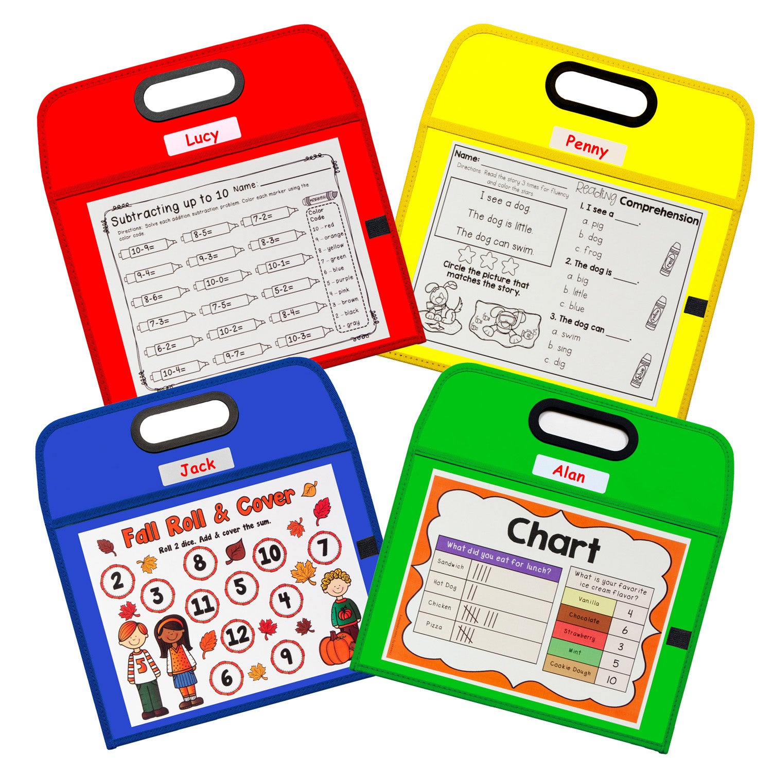 Portable Dry Erase Pockets - Study Aid, Assorted Primary Colors, 10 x 13, 1/EA