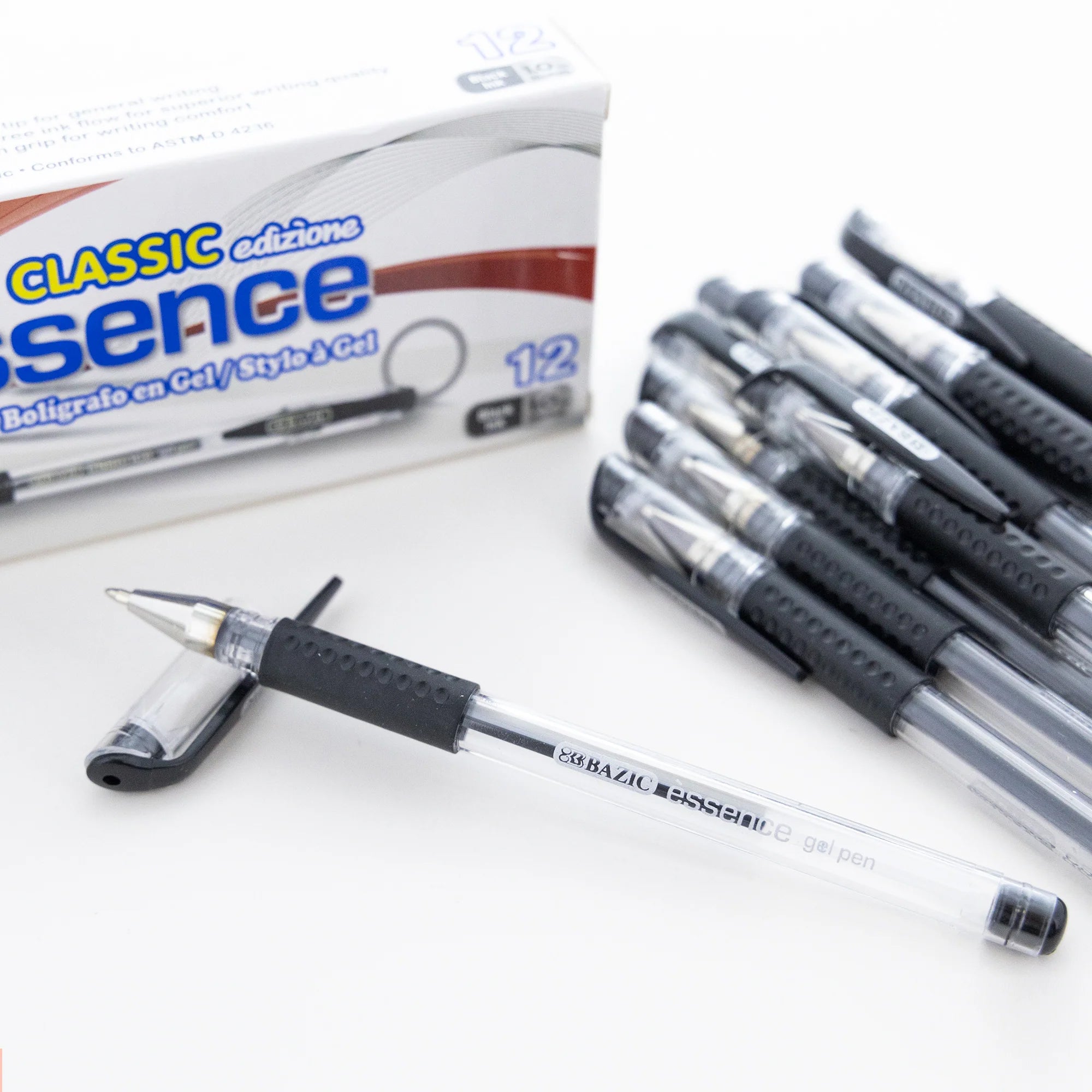 Essence Gel Pen with Cushion Grip, Black, Box of 12
