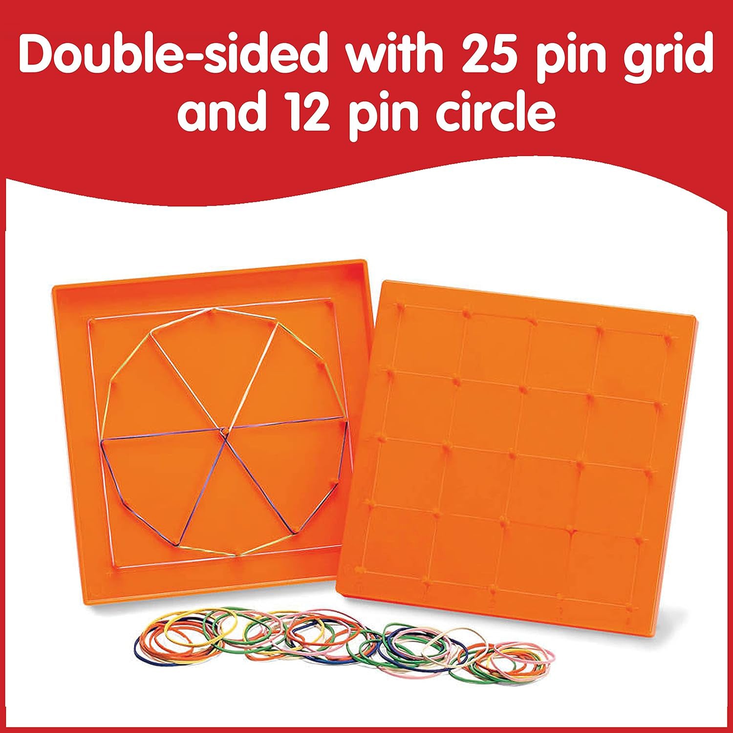 Double-Sided Geoboard Set - 5 x 5 Grid / 12 Pin Circular Array - Set of 6