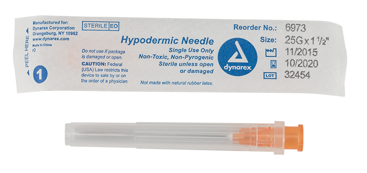 Hypodermic Needle - Non-Toxic, 25G Needle Gauge, 1 1/2" Needle - 100 pcs per Box, 10 Boxes per Case