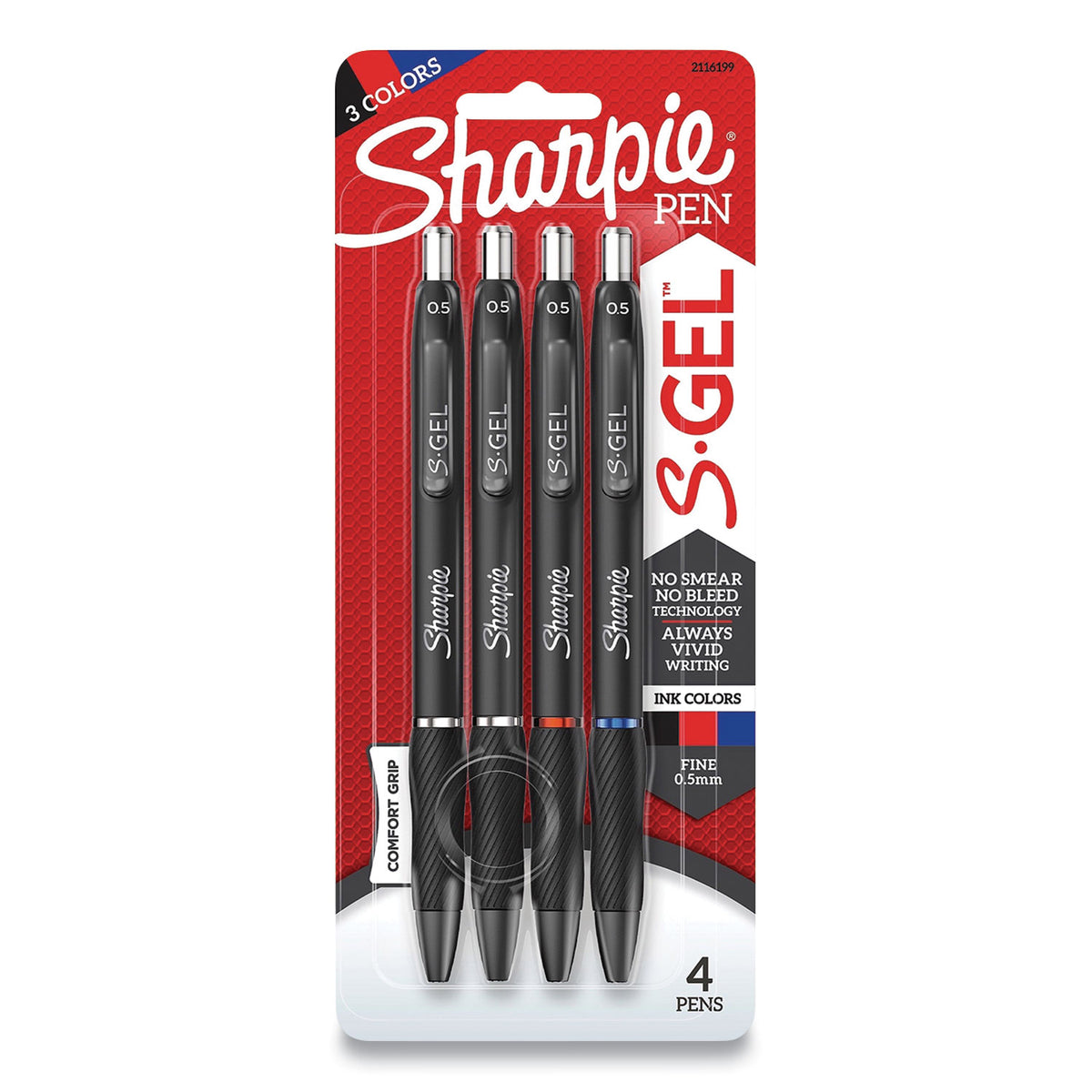 S-Gel Gel Pens, Fine Point (0.5mm), Assorted Colors, 4 Count
