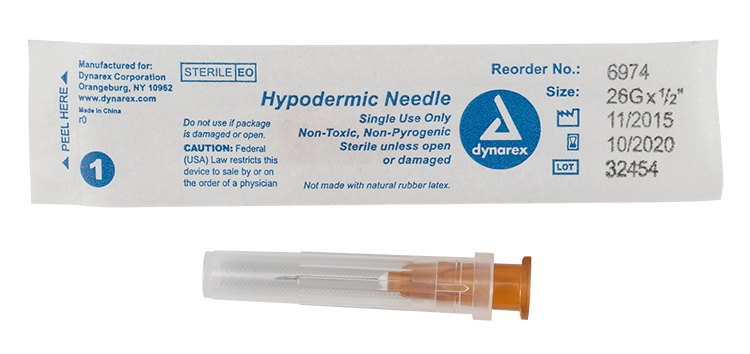 Hypodermic Needle - Non-Safety, 26G Needle Gauge, 1/2" Needle - 100 pcs per Box, 10 Boxes per Case