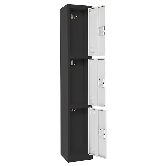 72" H x 12" W  Triple Tier Steel Storage Locker with Digital Lock, Black and White, Pack of 4