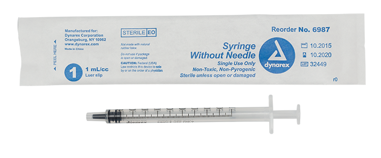 Syringe Without Needle - Non Toxic - Luer Slip, 1 cc - 100 pcs per Box, 10 Boxes per Case