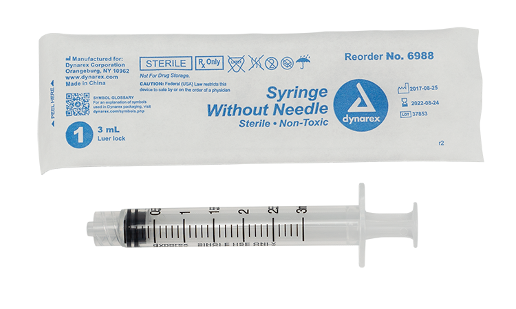 Syringe Without Needle - Non Toxic - Luer Lock, 3 cc - 100 pcs per Box, 10 Boxes per Case