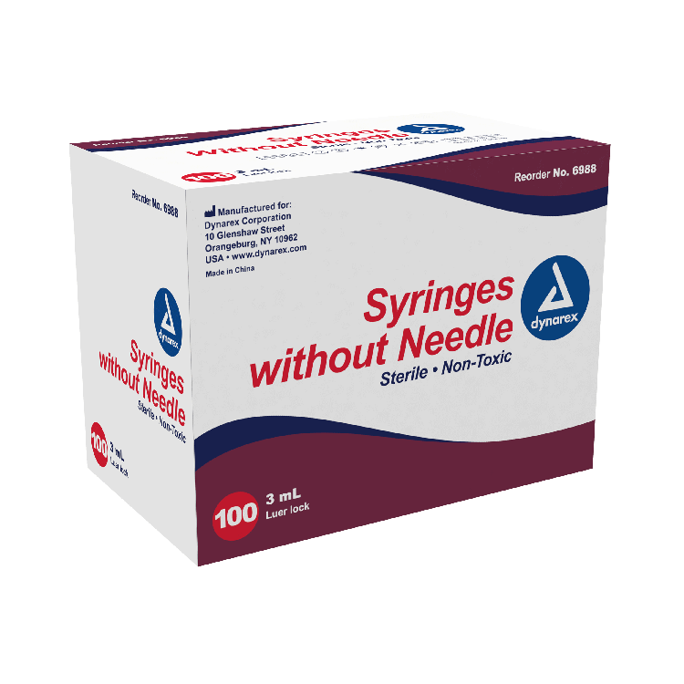 Syringe Without Needle - Non Toxic - Luer Lock, 3 cc - 100 pcs per Box, 10 Boxes per Case